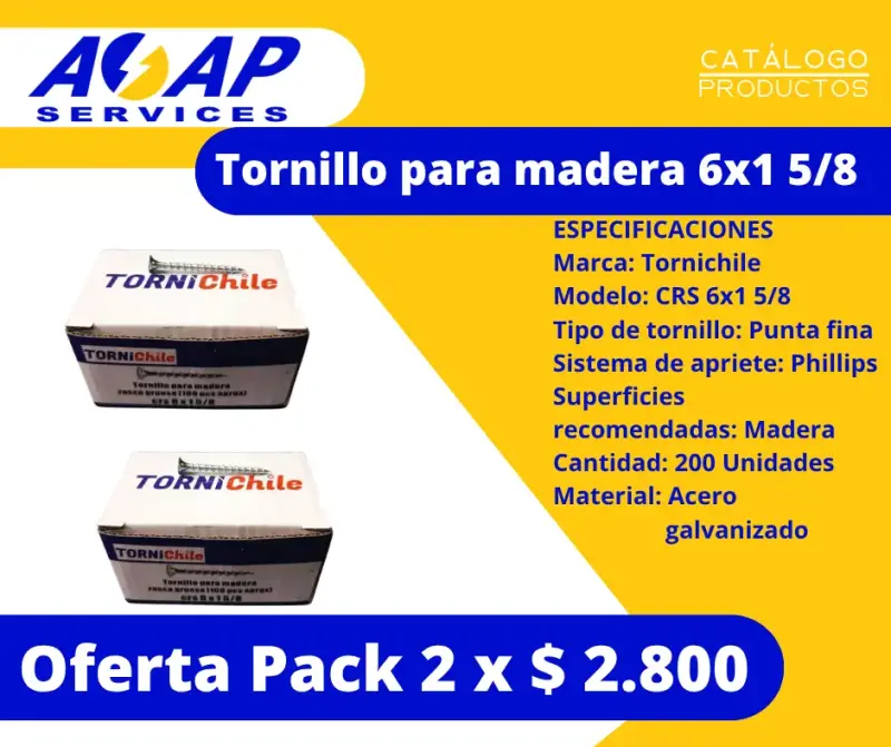 Pack 2 Cajas Tornillo Madera 6x1-5/8" (200un)