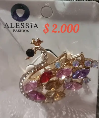 Broche de fantasía con diseño de pavo real y piedras brillantes - miniatura 1