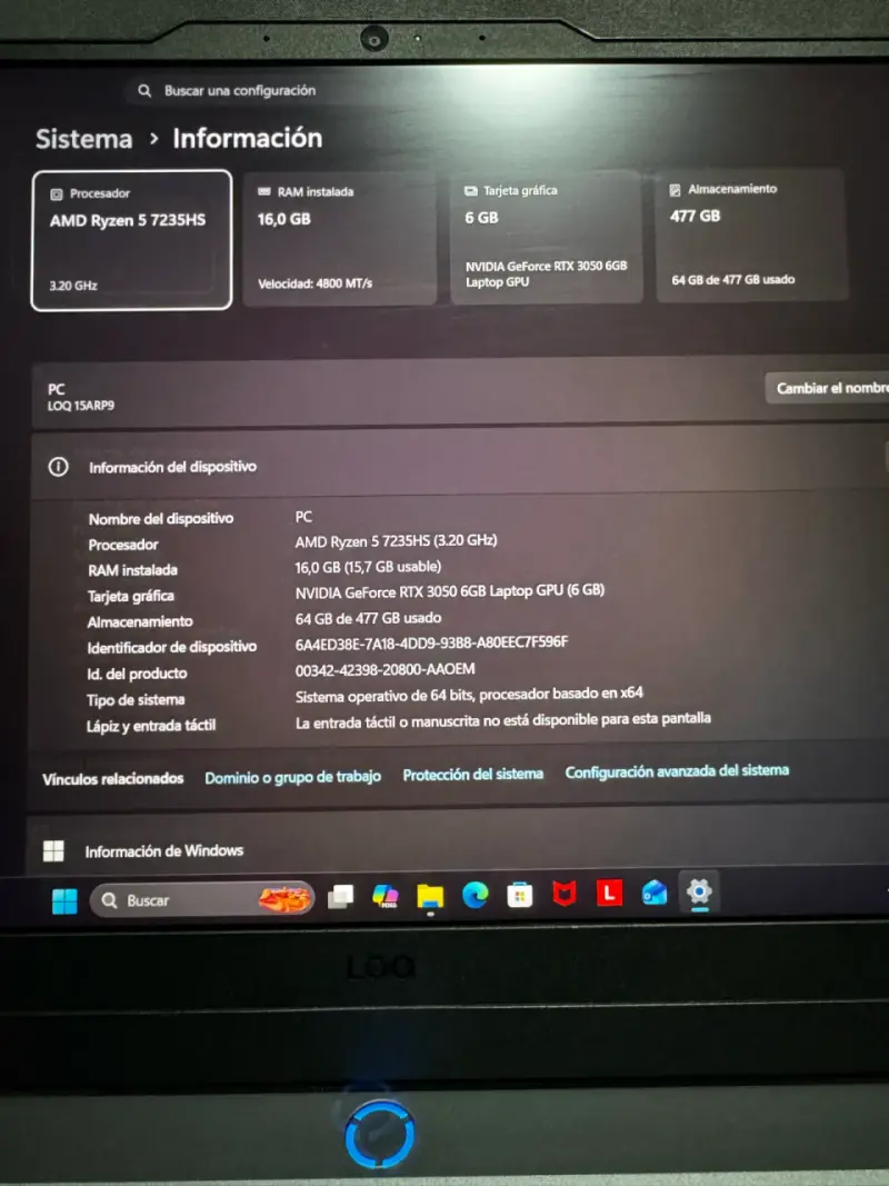 Notebook Gamer Lenovo LOQ Gen 9 con RTX 3050 - 2