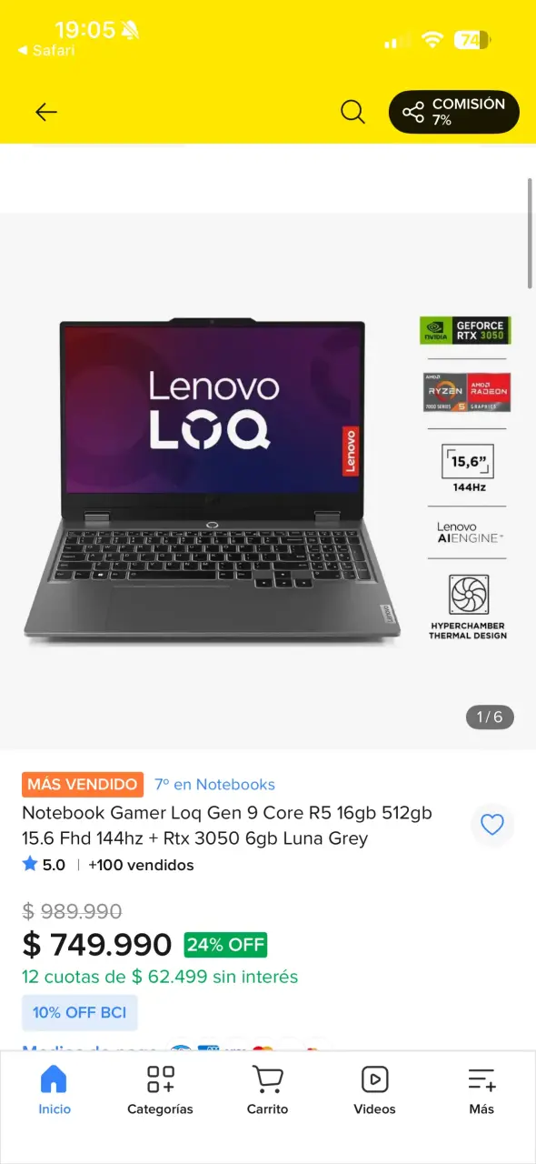 Notebook Gamer Lenovo LOQ Gen 9 con RTX 3050 - 3