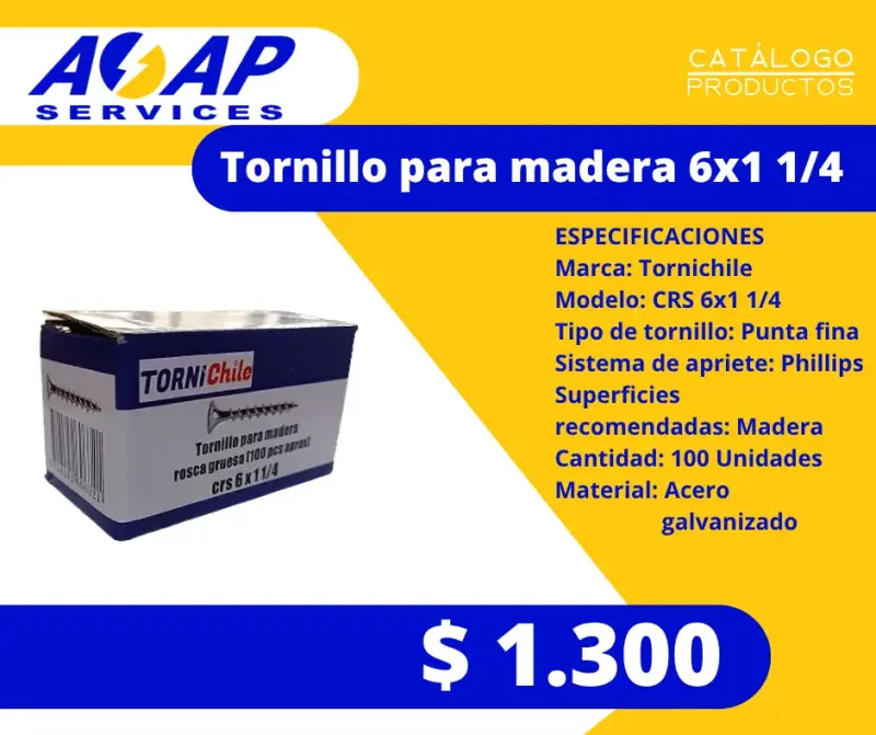 Caja Tornillo Madera 6x1-1/4" (100un)