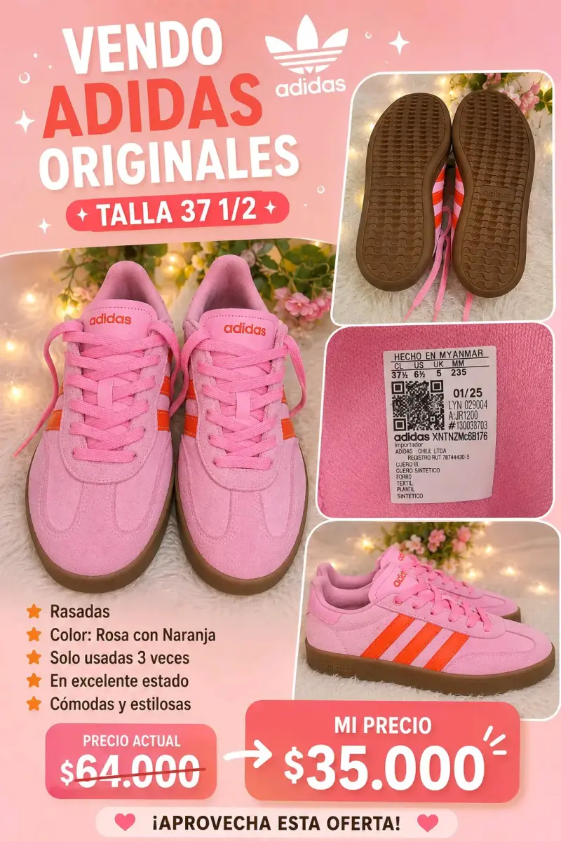 Zapatillas Adidas Rosadas Talla 37 1/2