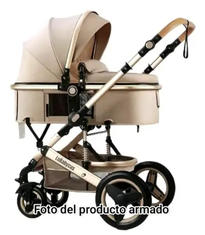 Coche de bebé plegable beige LuBabycas - miniatura 1