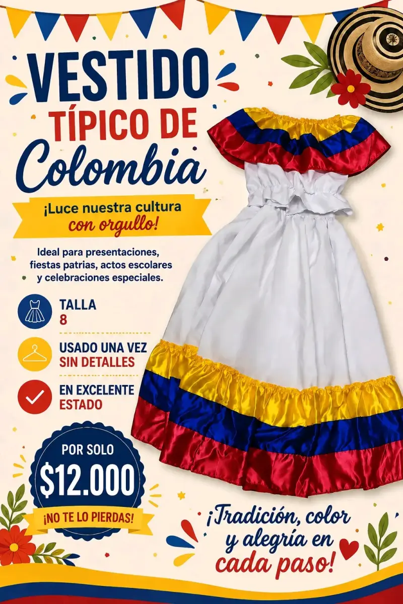 Vestido típico colombiano Talla 8