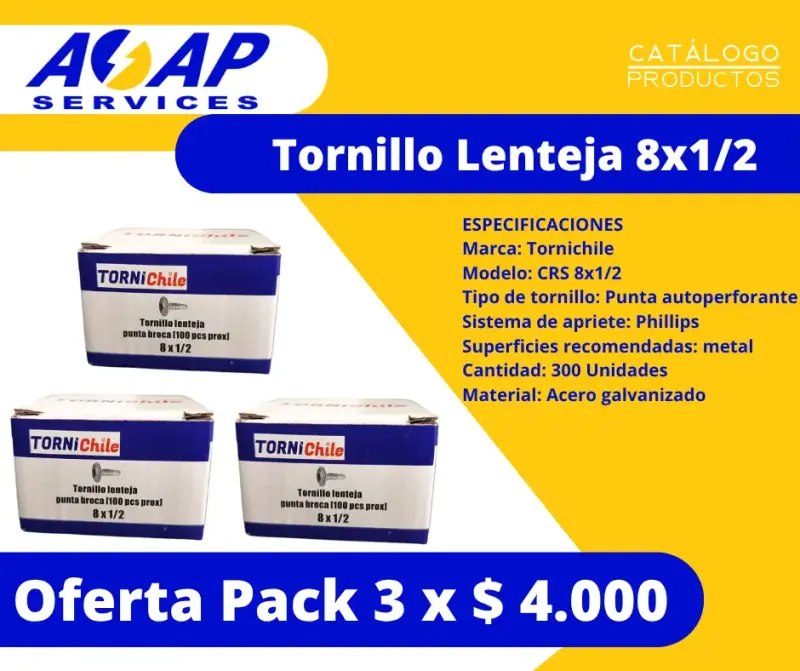 Pack 3 Cajas Tornillo Lenteja 8x1/2" (300un)