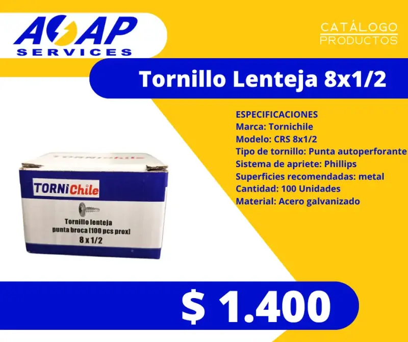 Caja Tornillo Lenteja 8x1/2" (100un)