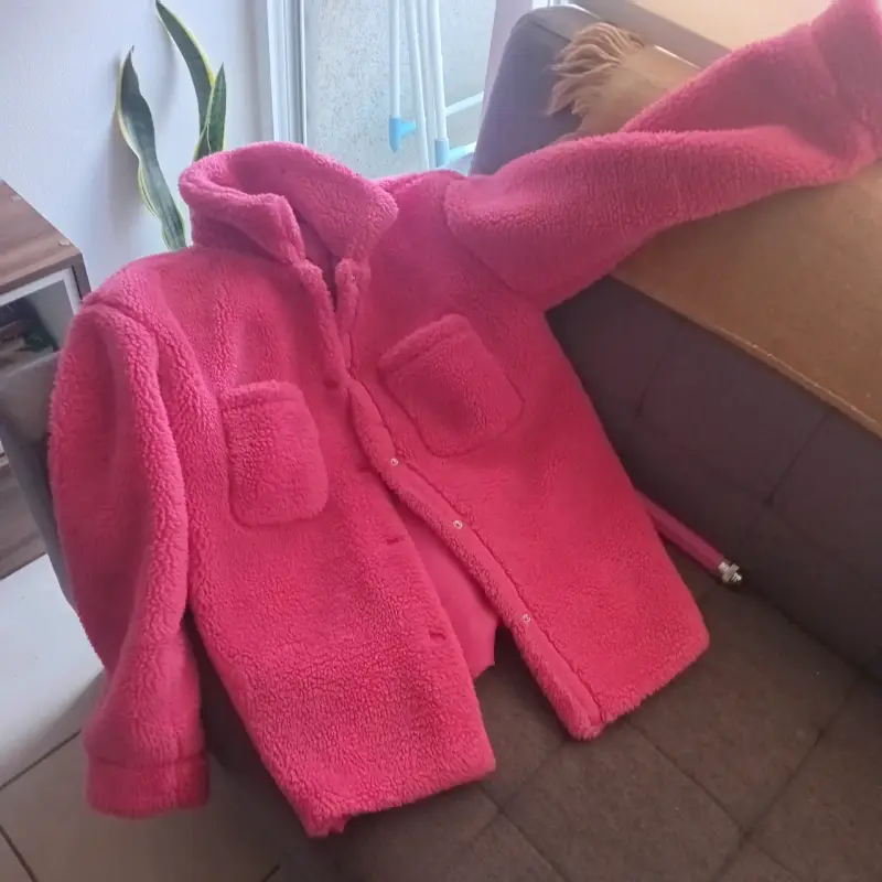 Chaqueta de lana sintética rosada para mujer - 4