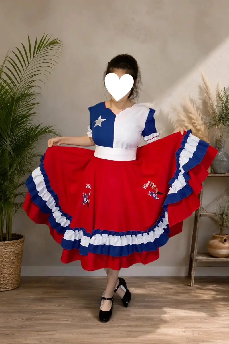 Vestido de huasa chilena tricolor