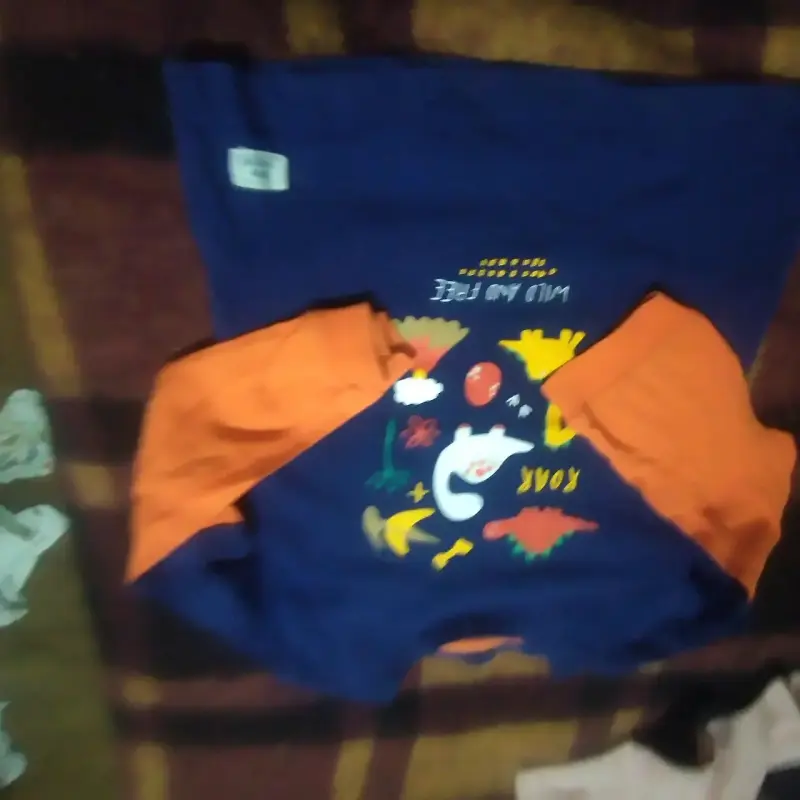 Polera infantil azul con estampado de dinosaurios