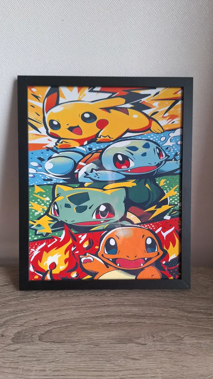 Cuadro decorativo Pokémon con marco negro