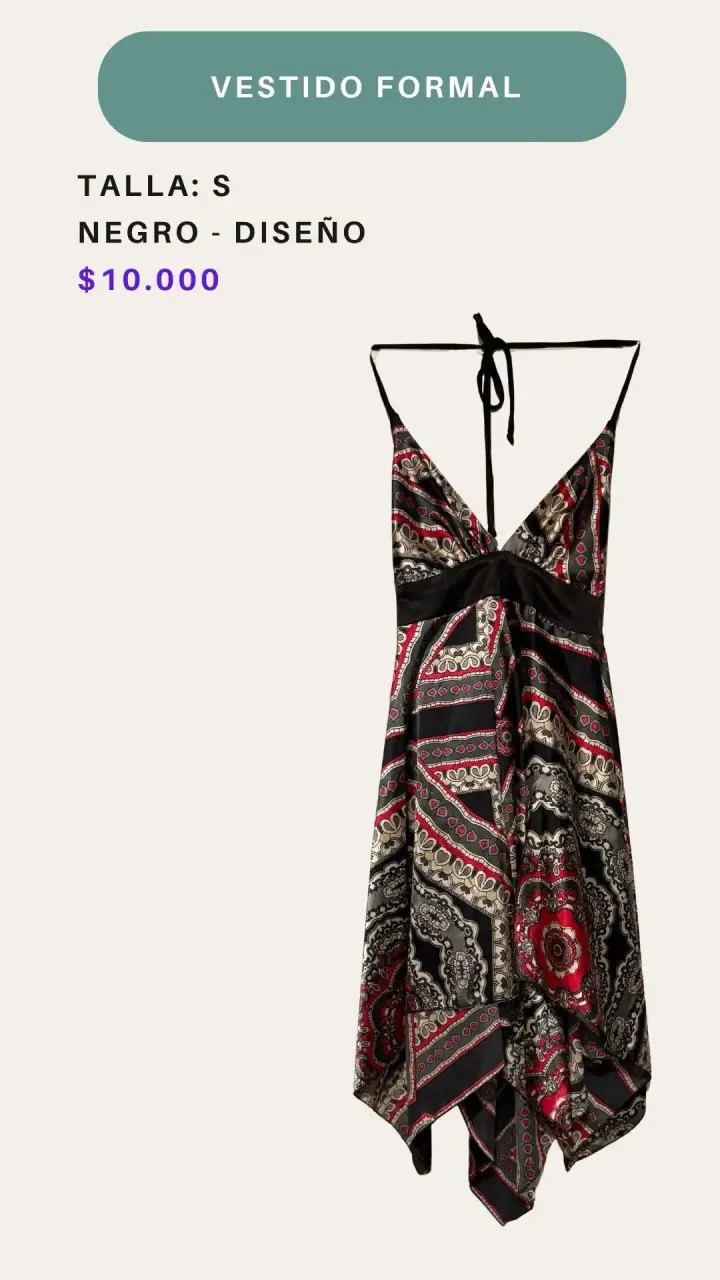 Vestido formal negro con diseño talla S