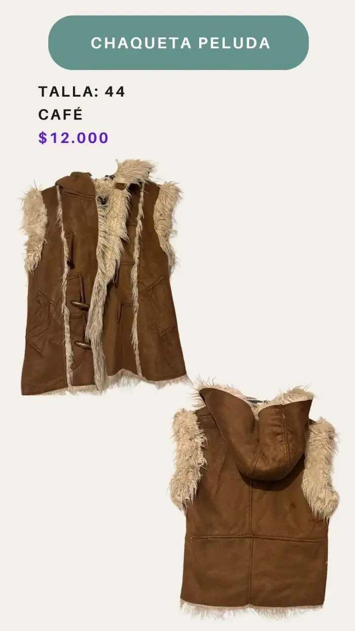 Chaqueta sin mangas peluda café talla 44