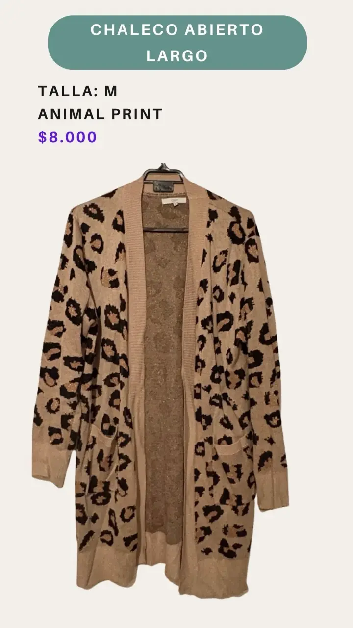 Chaleco abierto largo animal print talla M