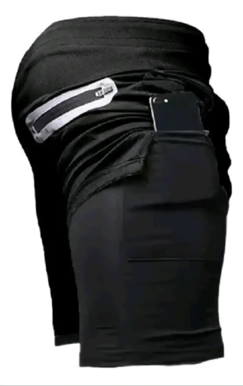 Shorts deportivos negros con bolsillo y cordón - 3