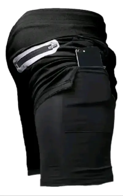 Shorts deportivos negros con bolsillo y cordón - miniatura 3