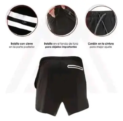 Shorts deportivos negros con bolsillo y cordón - miniatura 4