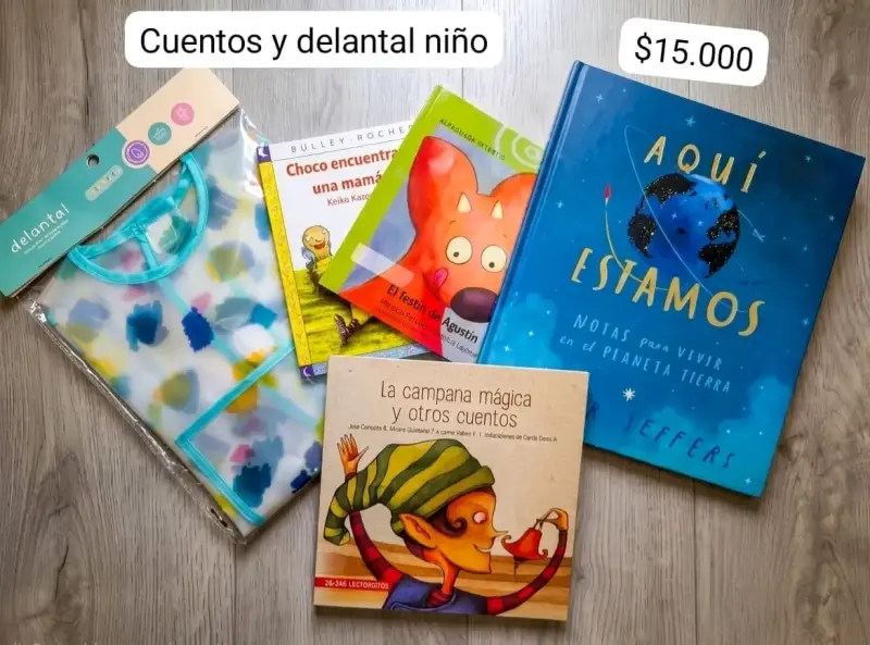 Set de cuentos infantiles y delantal para niño