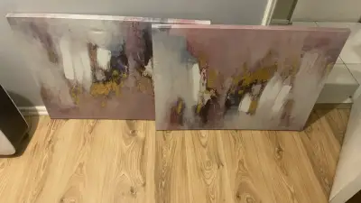 Cuadros abstractos en tonos pastel y dorado - miniatura 1