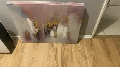Cuadros abstractos en tonos pastel y dorado - miniatura 2