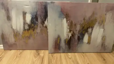 Cuadros abstractos en tonos pastel y dorado - miniatura 3