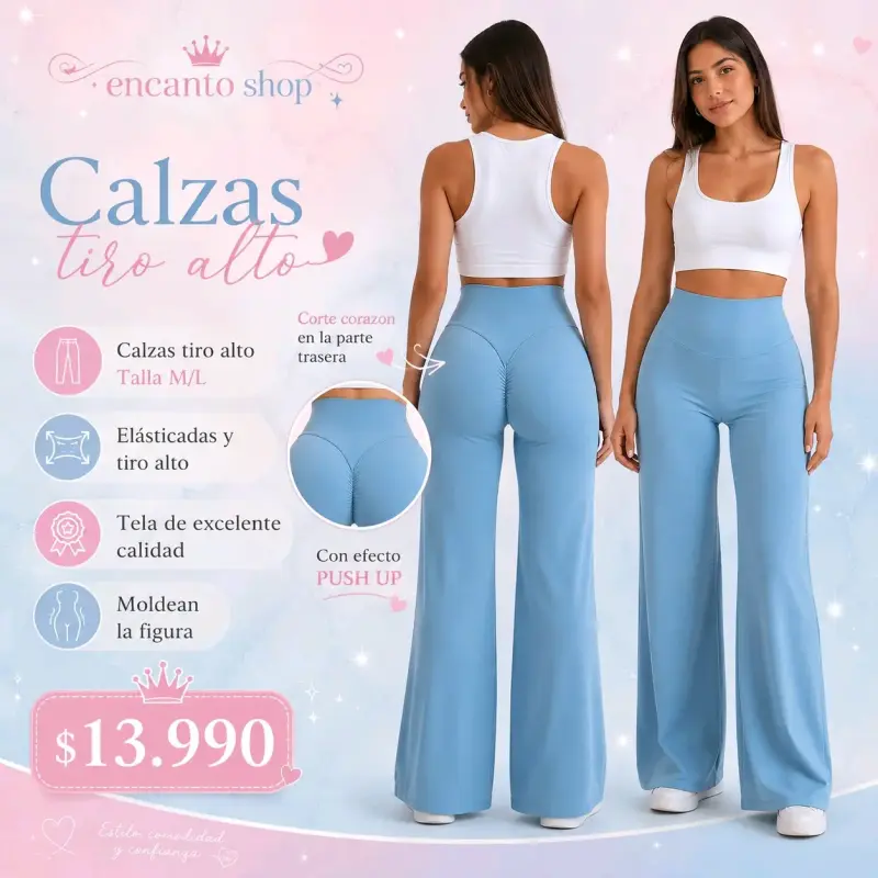Calzas tiro alto elásticas azul con efecto push up
