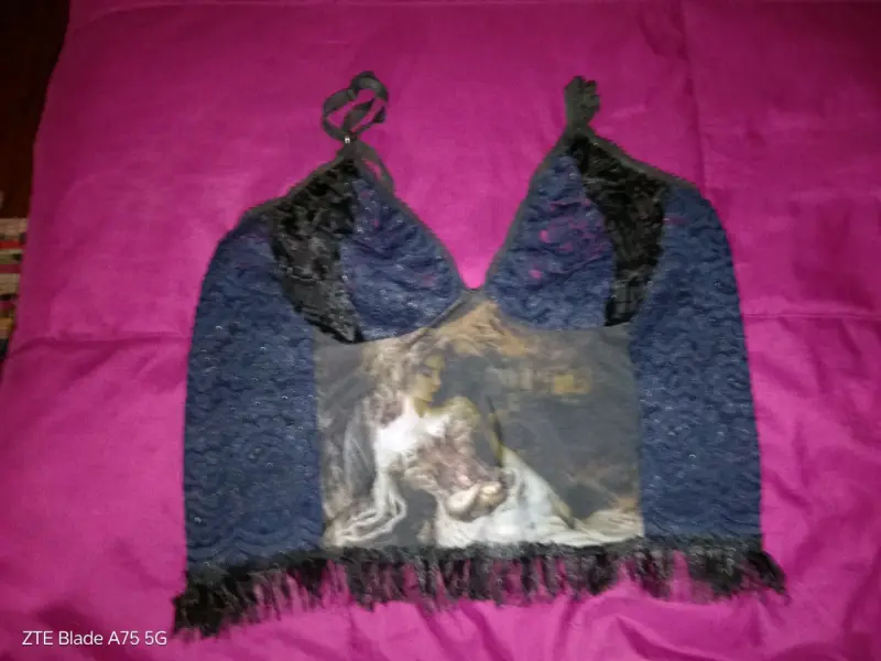 Conjunto de tops de encaje y terciopelo para mujer - 2