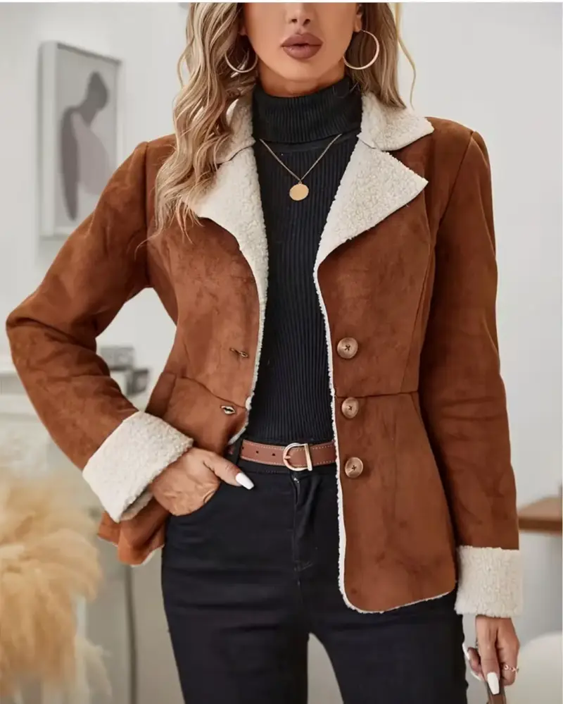 Chaqueta de mujer cafe con chiporro