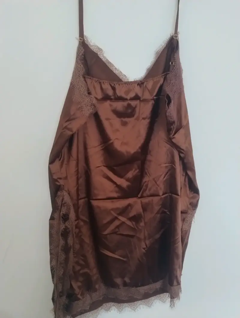 Camisón de satén marrón con encaje 3 XL - 3