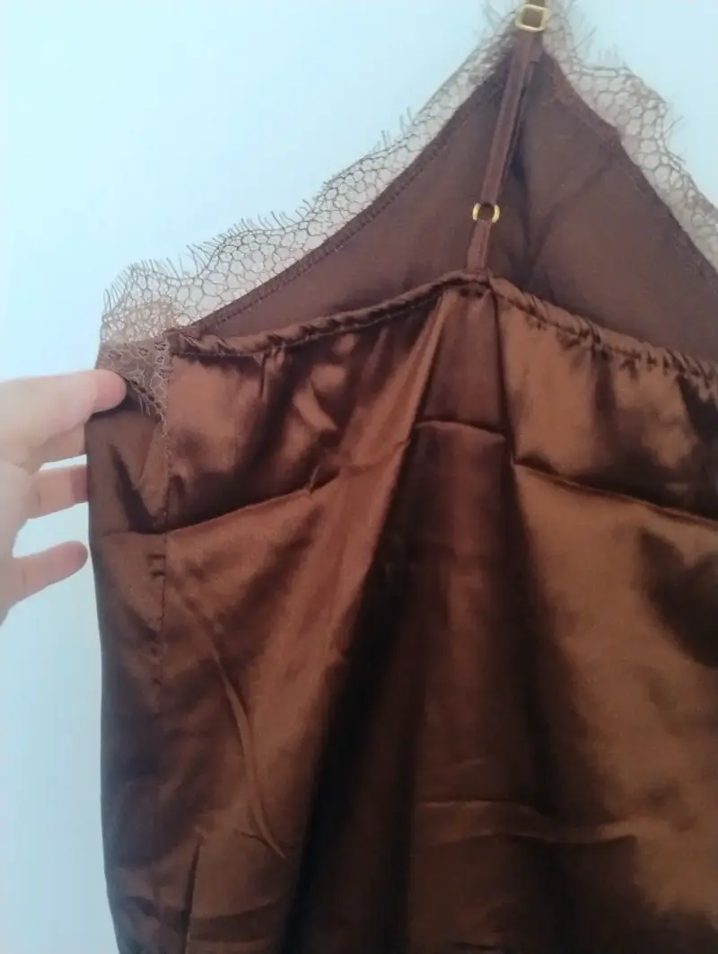 Camisón de satén marrón con encaje 3 XL - 6