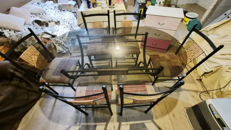 Juego de comedor de vidrio con 6 sillas - 2