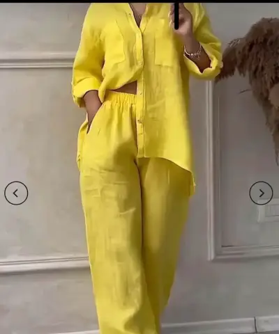 Conjunto de lino amarillo para mujer - miniatura 1