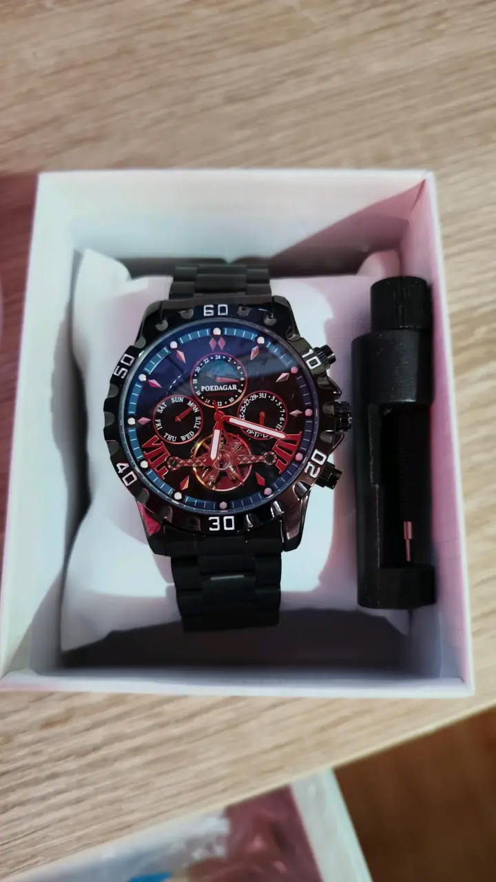 Reloj Poedagar automático negro elegante - 2