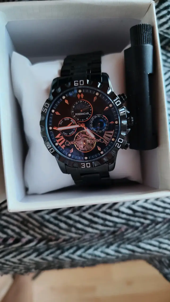 Reloj Poedagar automático negro elegante - 3
