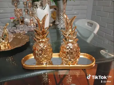 Decoración de mesa frutal en metal dorado y plateado - miniatura 4