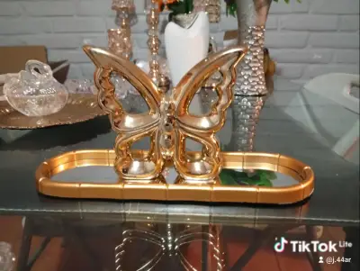 Decoración de mesa frutal en metal dorado y plateado - miniatura 5