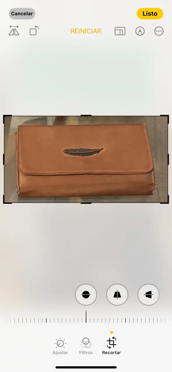 Cartera de cuero marrón con diseño de pluma