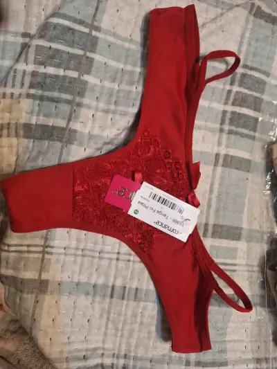 Conjunto de lencería Romace encaje beige y rojo - miniatura 2
