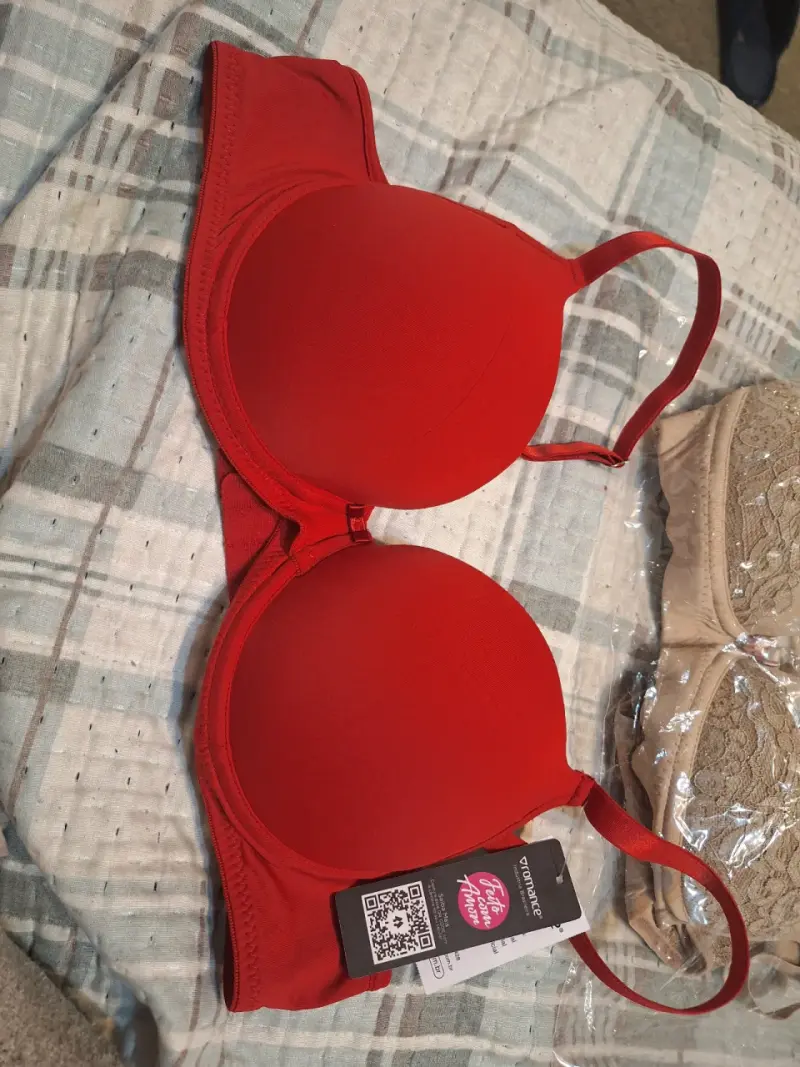 Conjunto de lencería Romace encaje beige y rojo - 3