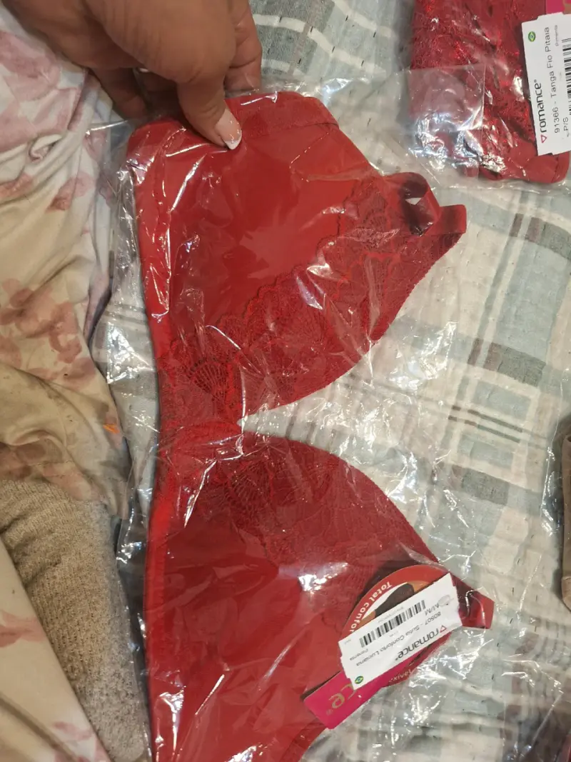 Conjunto de lencería Romace encaje beige y rojo - 5
