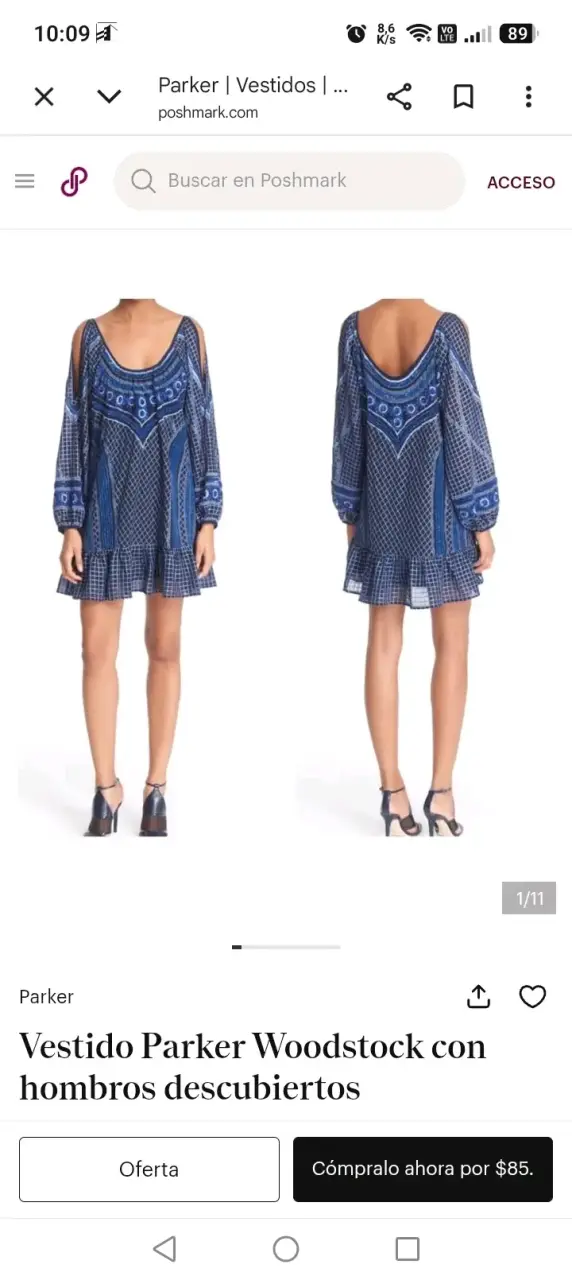 Vestido Parker Woodstock azul con hombros descubiertos - 1