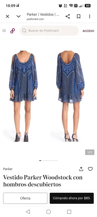 Vestido Parker Woodstock azul con hombros descubiertos - miniatura 1