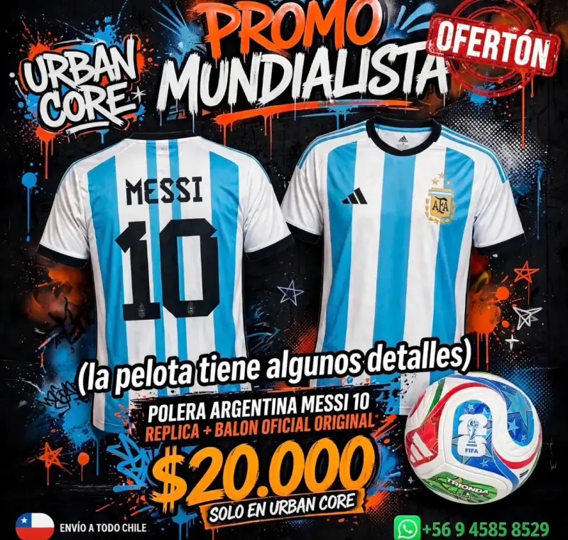 Polera Argentina Messi 10 con Balón Oficial