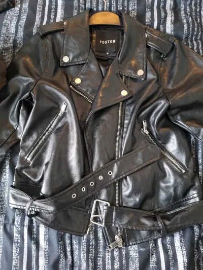 Chaqueta de cuero negra Foster para mujer - miniatura 3
