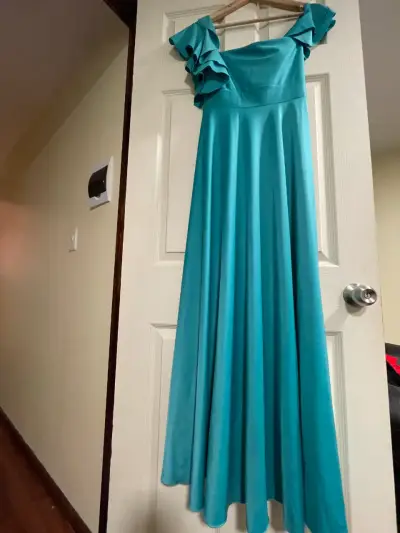 Vestido largo de fiesta color turquesa - miniatura 1