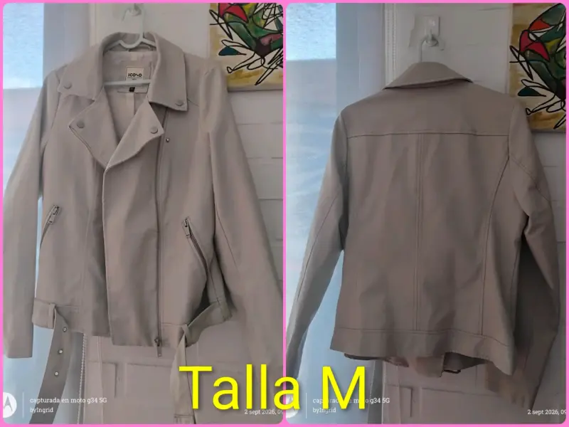 Chaqueta de cuero sintético beige talla M