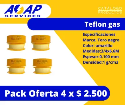 Pack 4 Cintas Teflon para Gas Toro Negro 3/4" - miniatura 1
