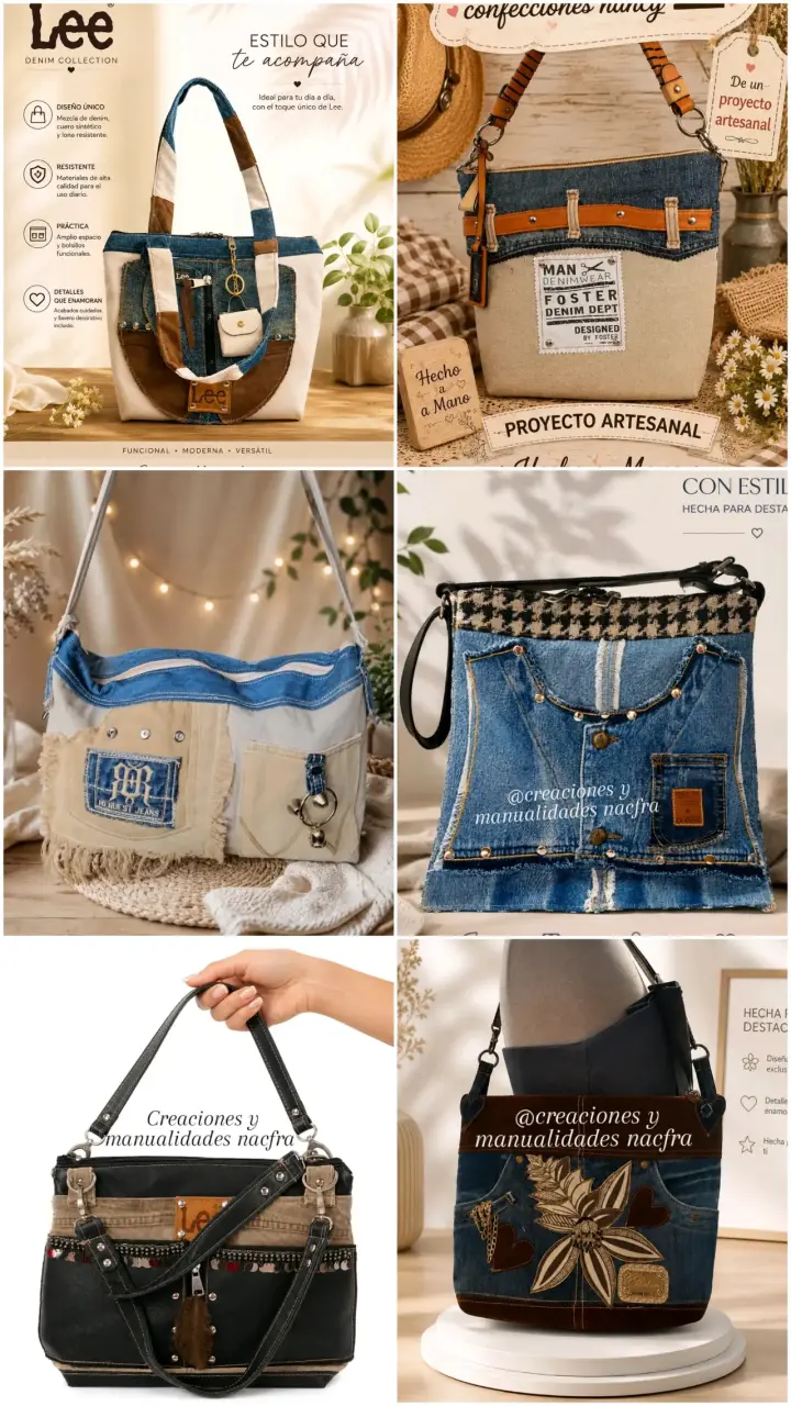 Cartera de mezclilla estilo artesanal - 3