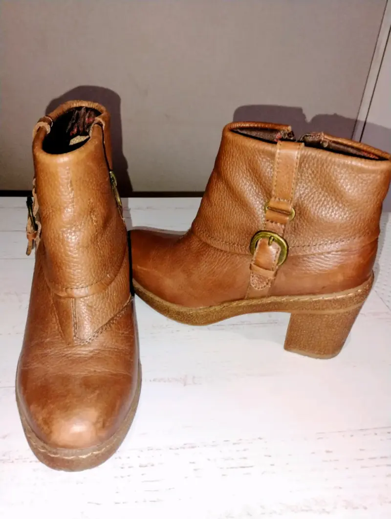 Botines de cuero marrón con tacón medio número 35 - 1