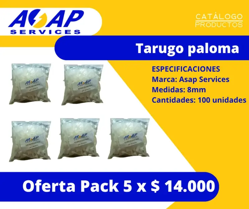 Pack 5 Bolsas Tarugo Paloma 8mm (500 unidades)