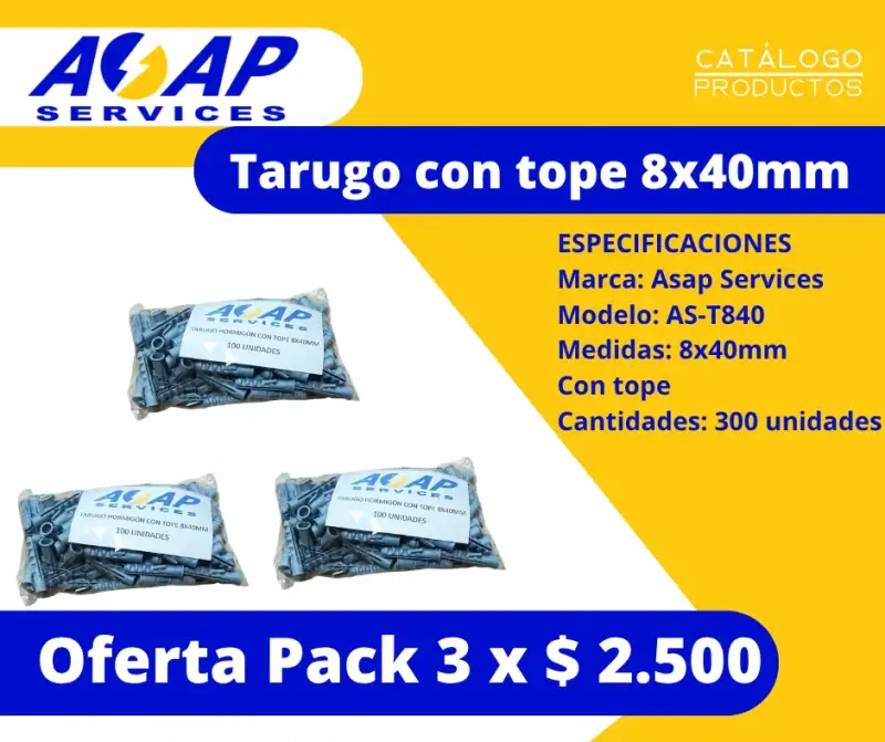 Pack 3 Bolsas Tarugo con Tope 8x40mm (300un)